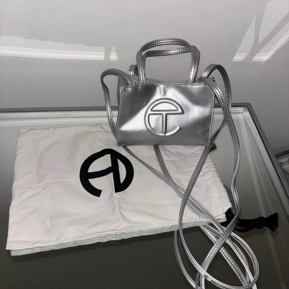 Telfar Silver Mini Bag with Reflective Finish - Picture 2 of 3